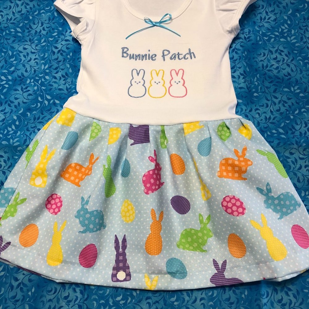 Bunnie Patch Dress Size 2 toddler Comb Cotton Top with attached Bunny Skirt
